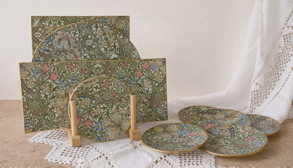 Conjunto  vajilla decoupage "William Morris Menta"